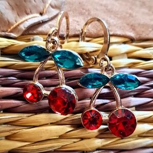 Retro Gold Cherry Huggie/Leverback Earrings